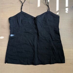 Theory black linen top straps